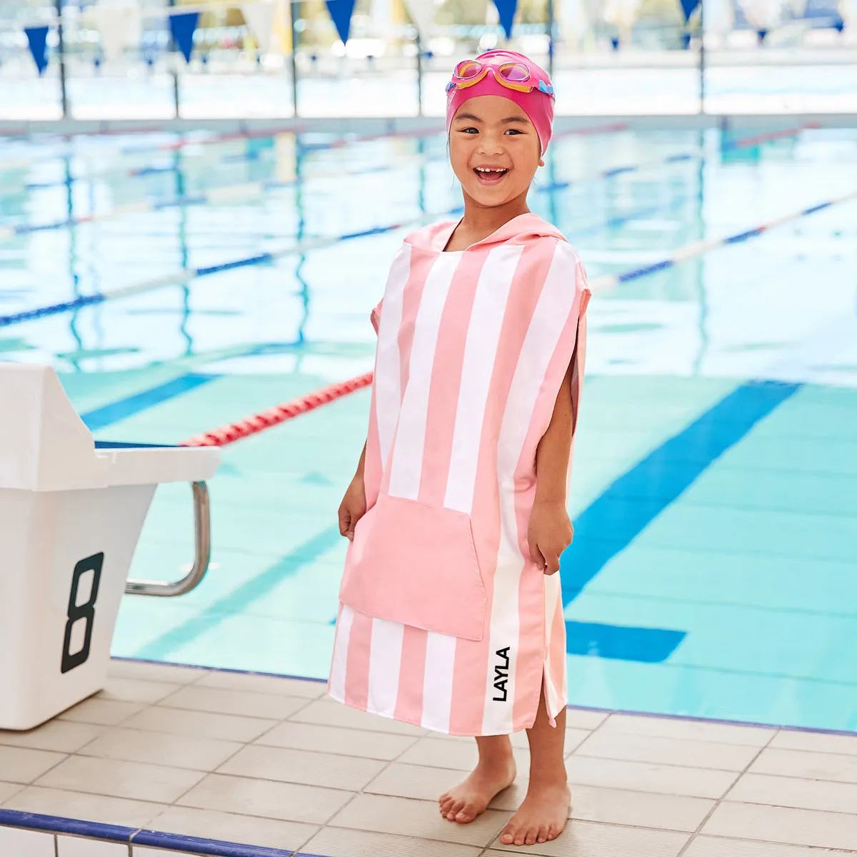 Dock & Bay Poncho Kids - Malibu Pink - Customised Embroidery Personalised for You