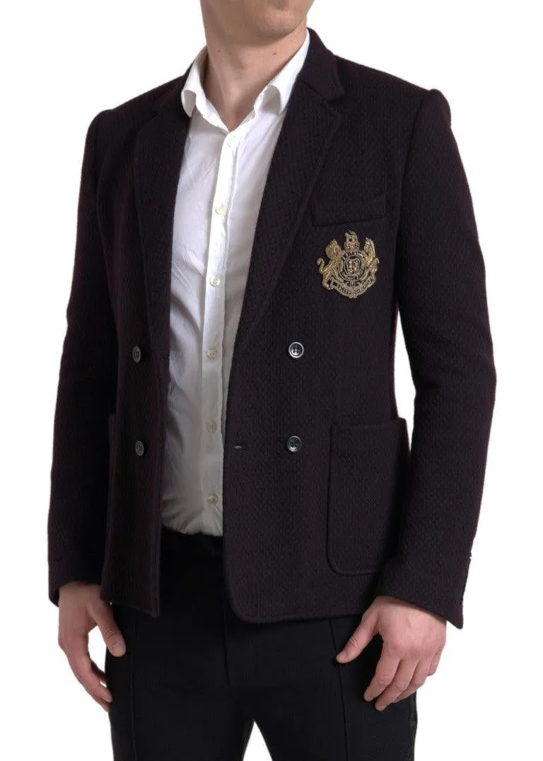 Dolce & Gabbana Purple Logo Embroidery Double Breasted Blazer