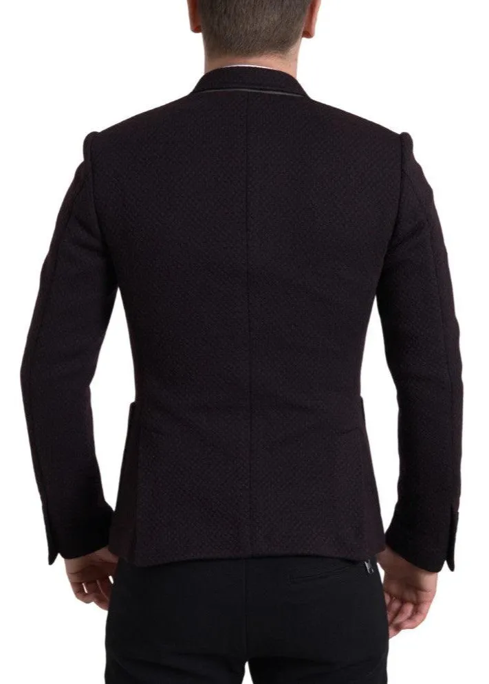 Dolce & Gabbana Purple Logo Embroidery Double Breasted Blazer