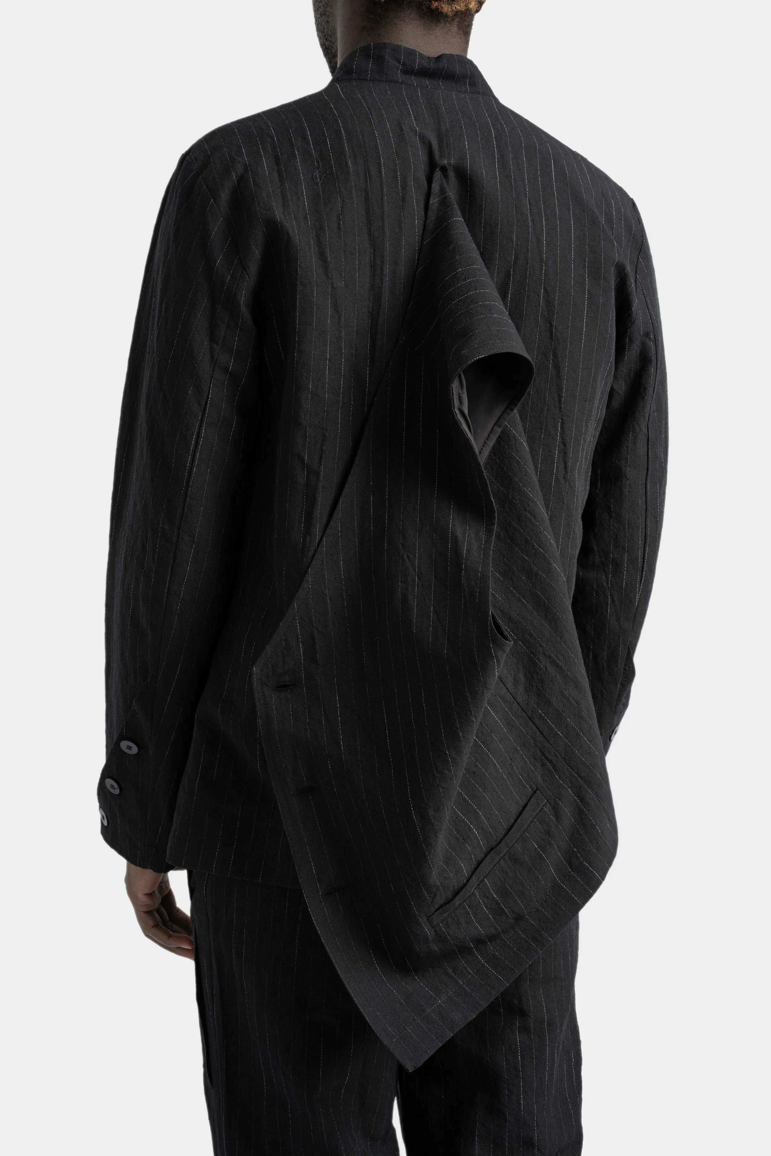 Double front pinstripe linen mix blazer jacket