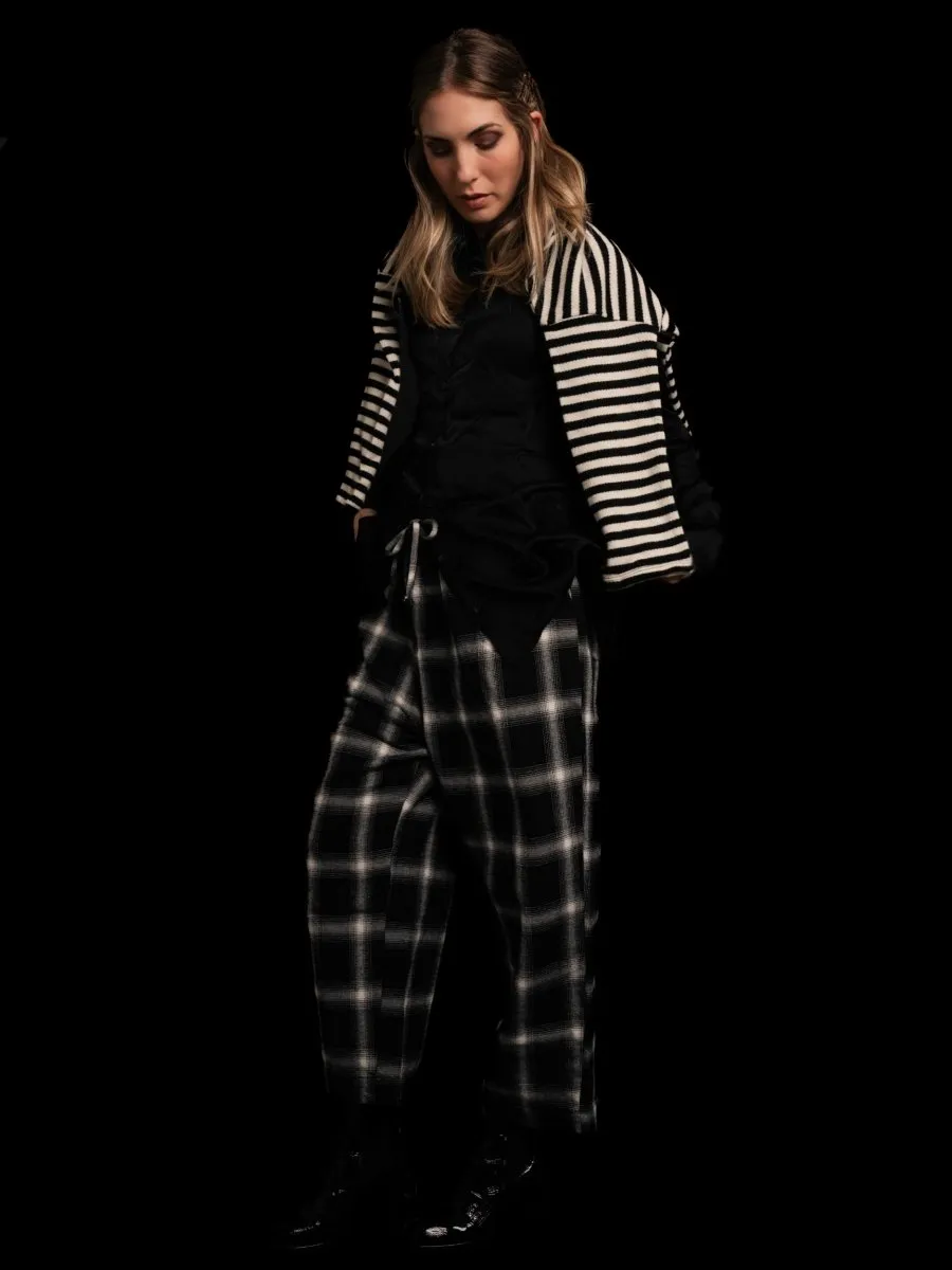 Elastic Drawstring Plaid Pant