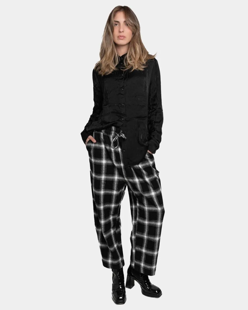 Elastic Drawstring Plaid Pant