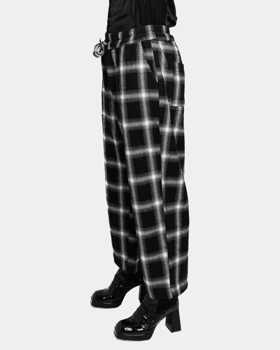Elastic Drawstring Plaid Pant