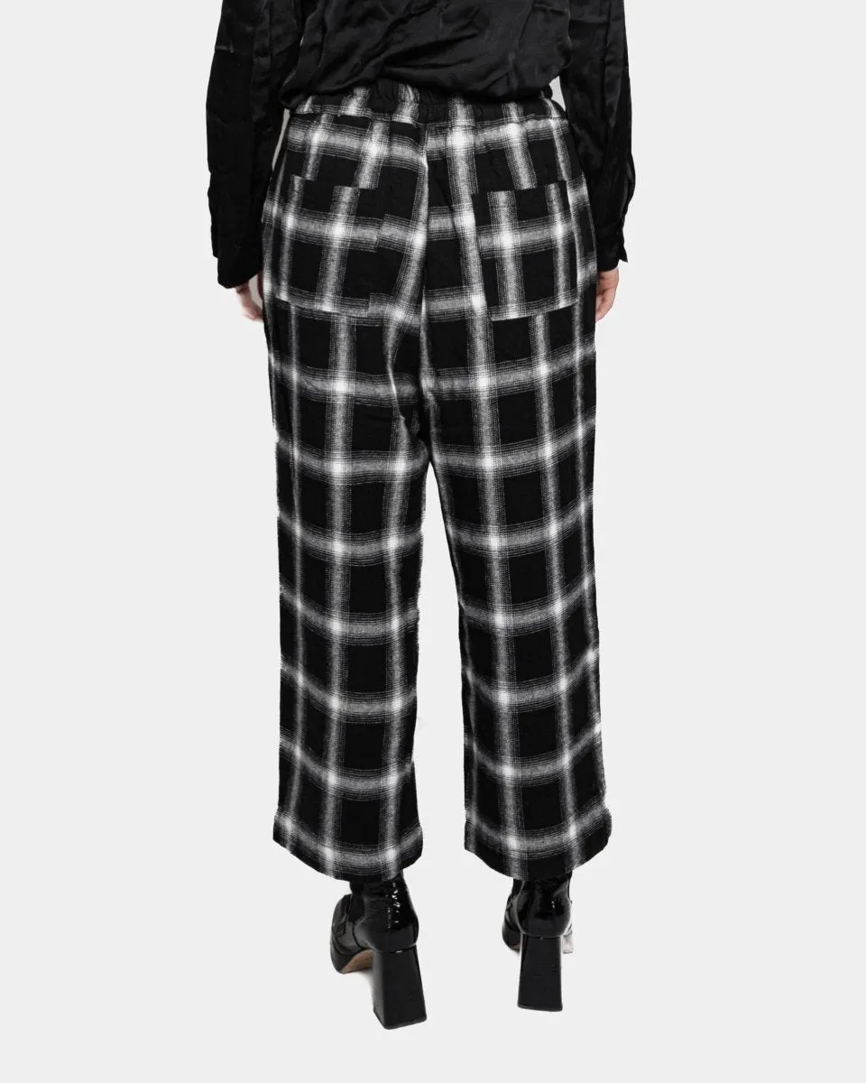 Elastic Drawstring Plaid Pant