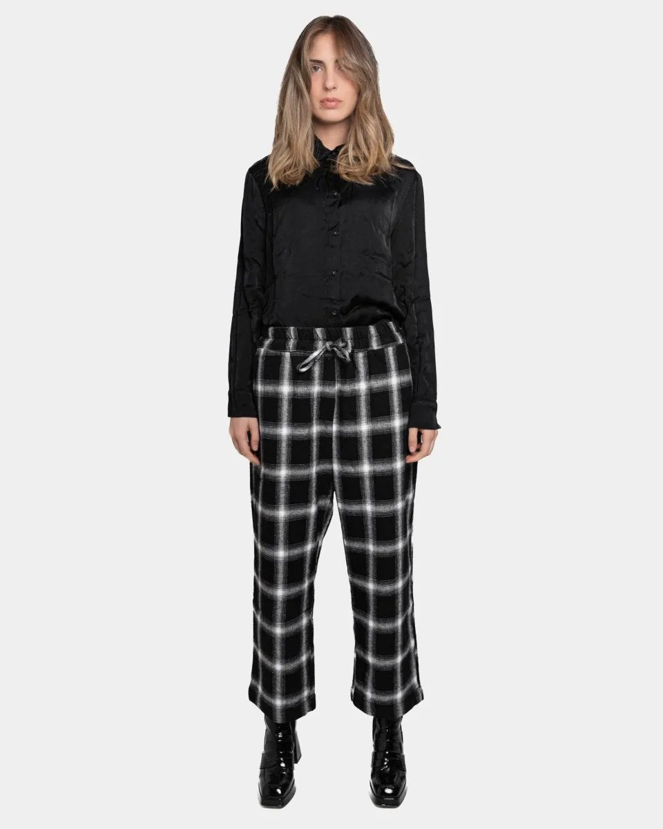 Elastic Drawstring Plaid Pant