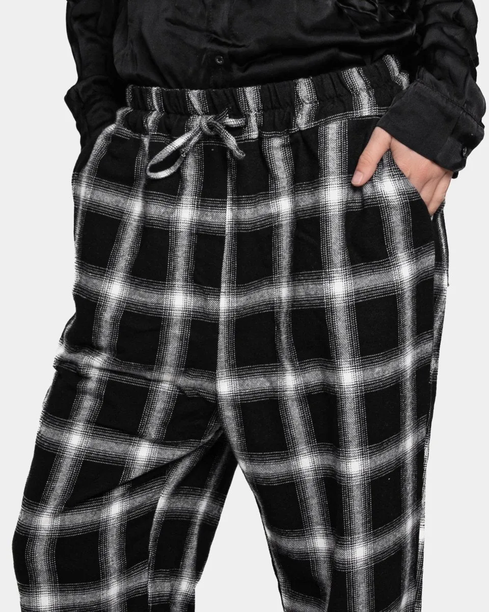 Elastic Drawstring Plaid Pant
