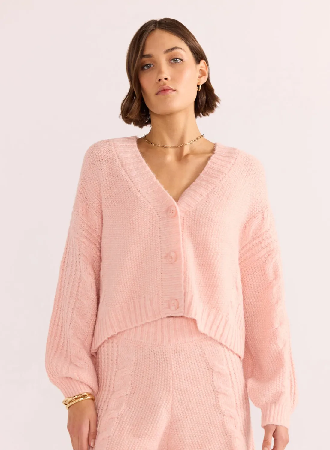 Eloise Cable Knit Cardigan - Blush