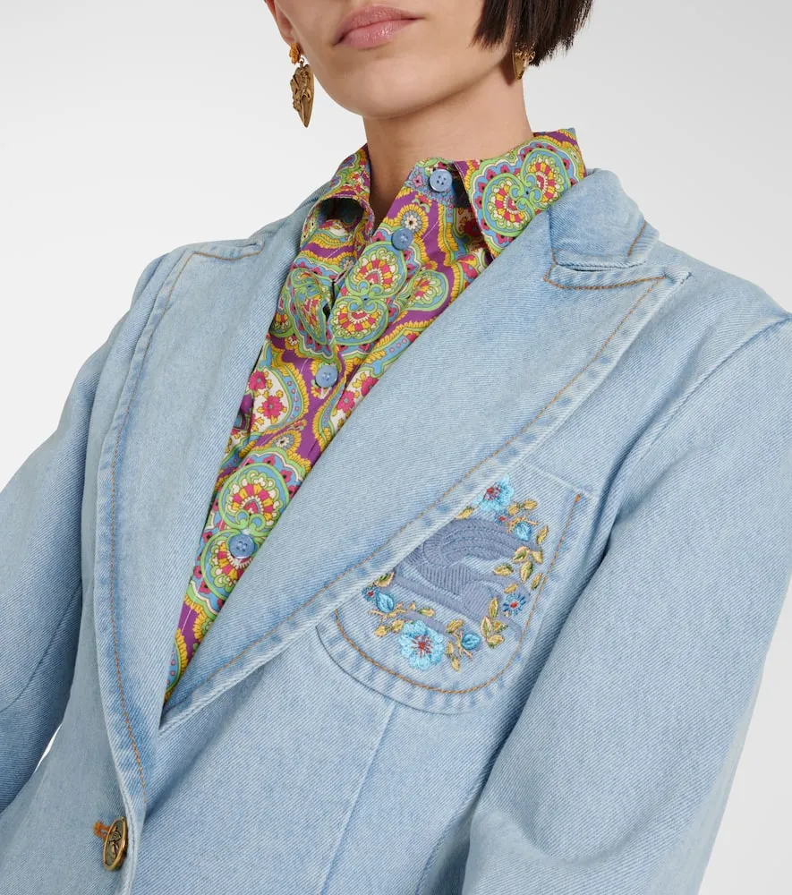 Etro Embroidered denim blazer