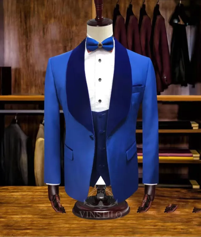 Fantastic  Ivory Burgundy Velvet Lapel Wedding Suits for Men 2021 3 Pieces (Jacket pants vest) CB10919