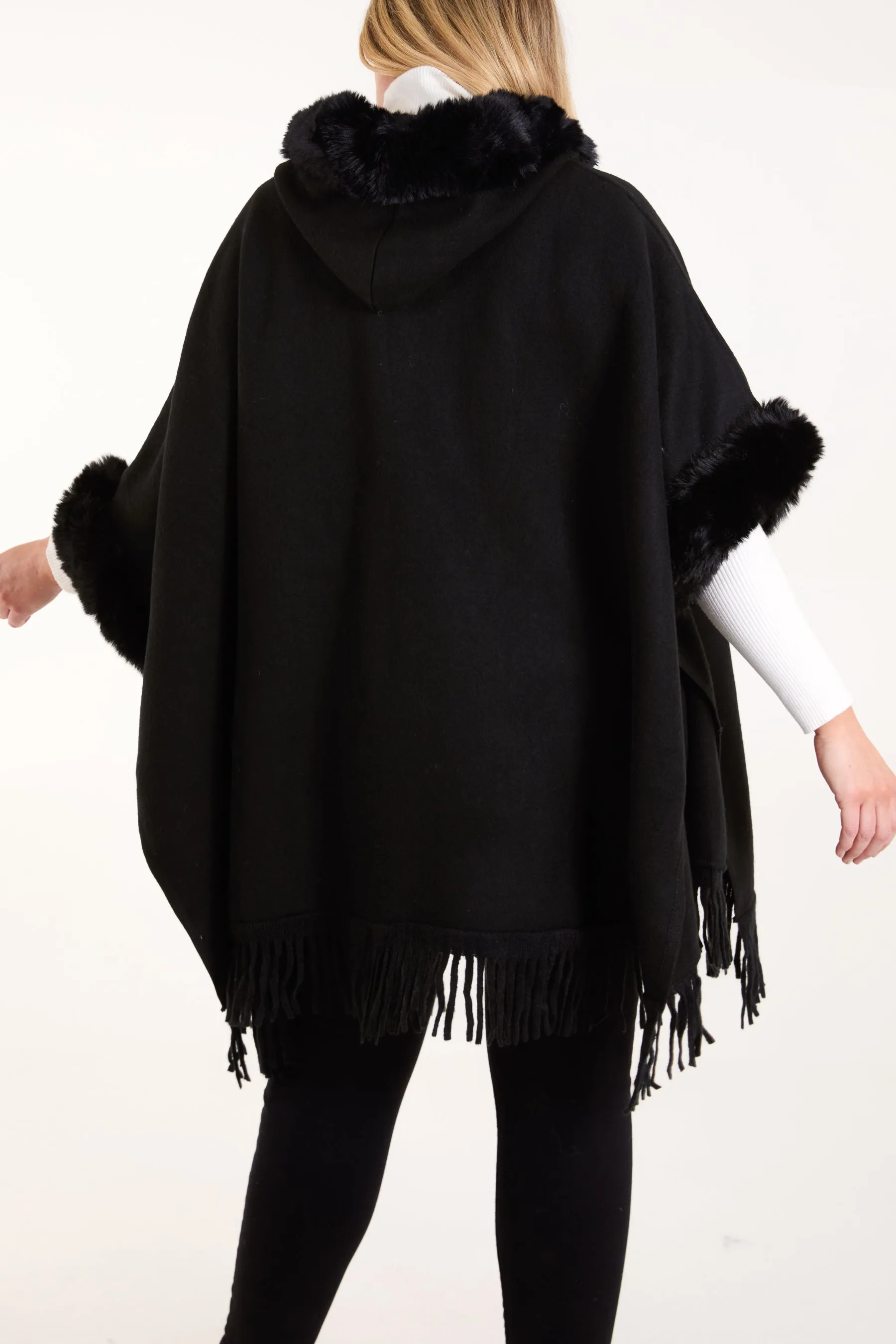 Fur Trim Tassel Cape