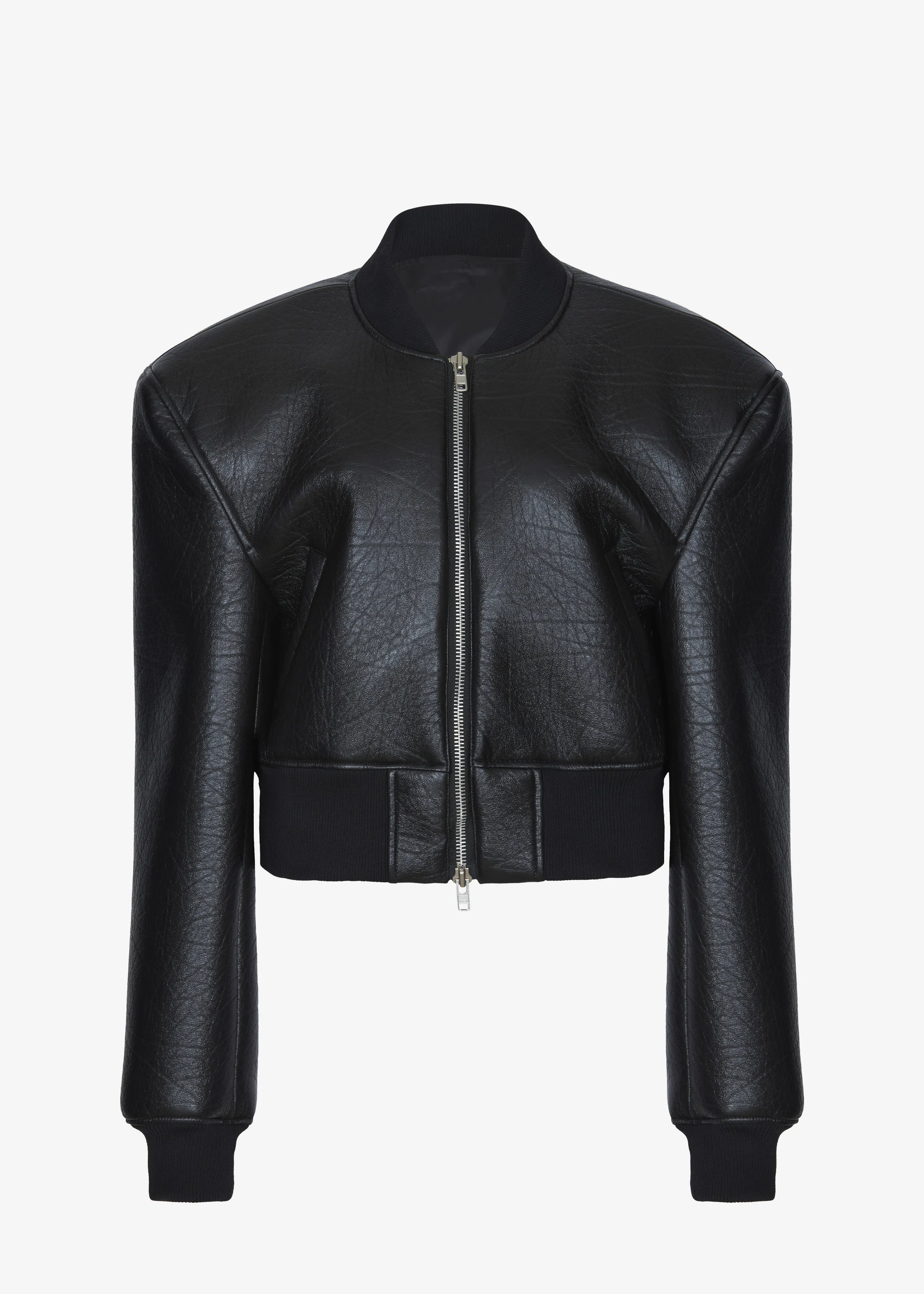 Glane Faux Leather Bomber Jacket - Black