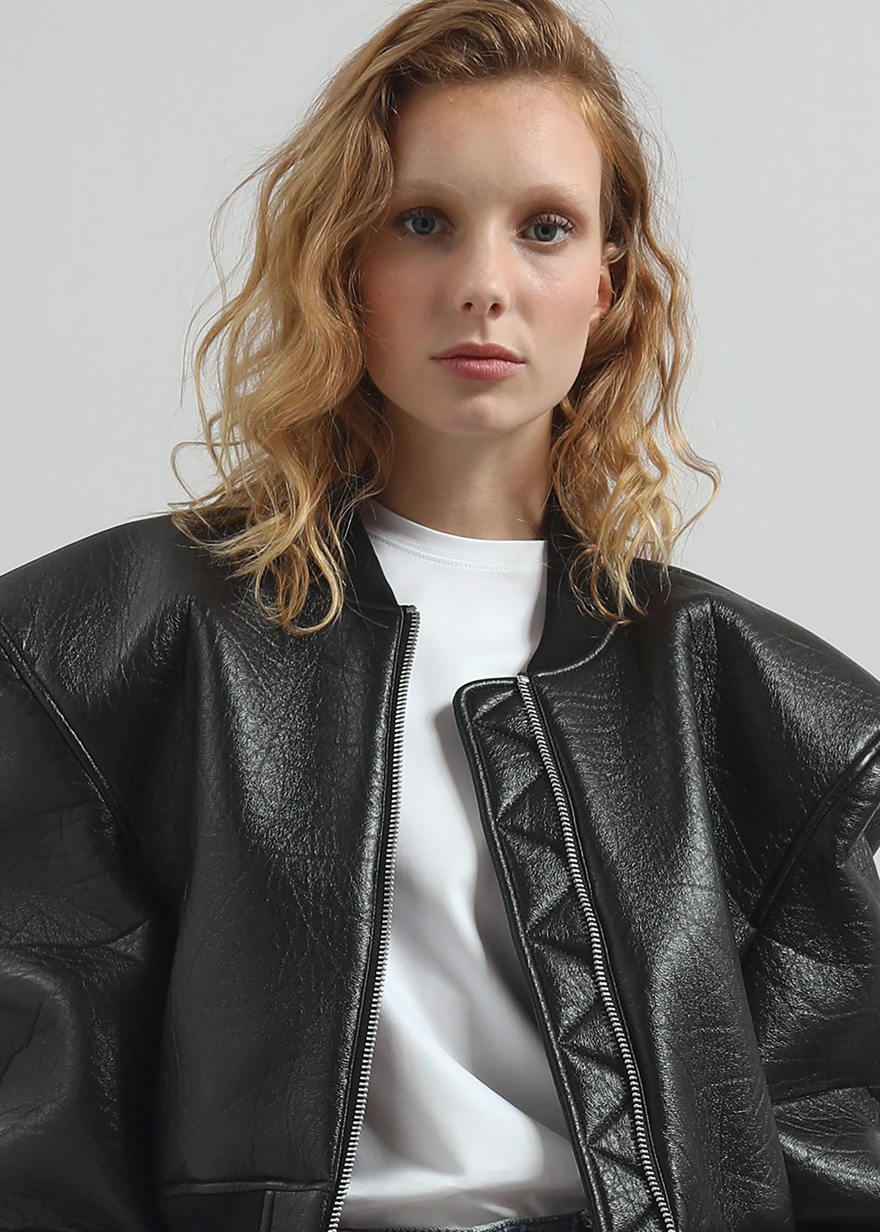 Glane Faux Leather Bomber Jacket - Black