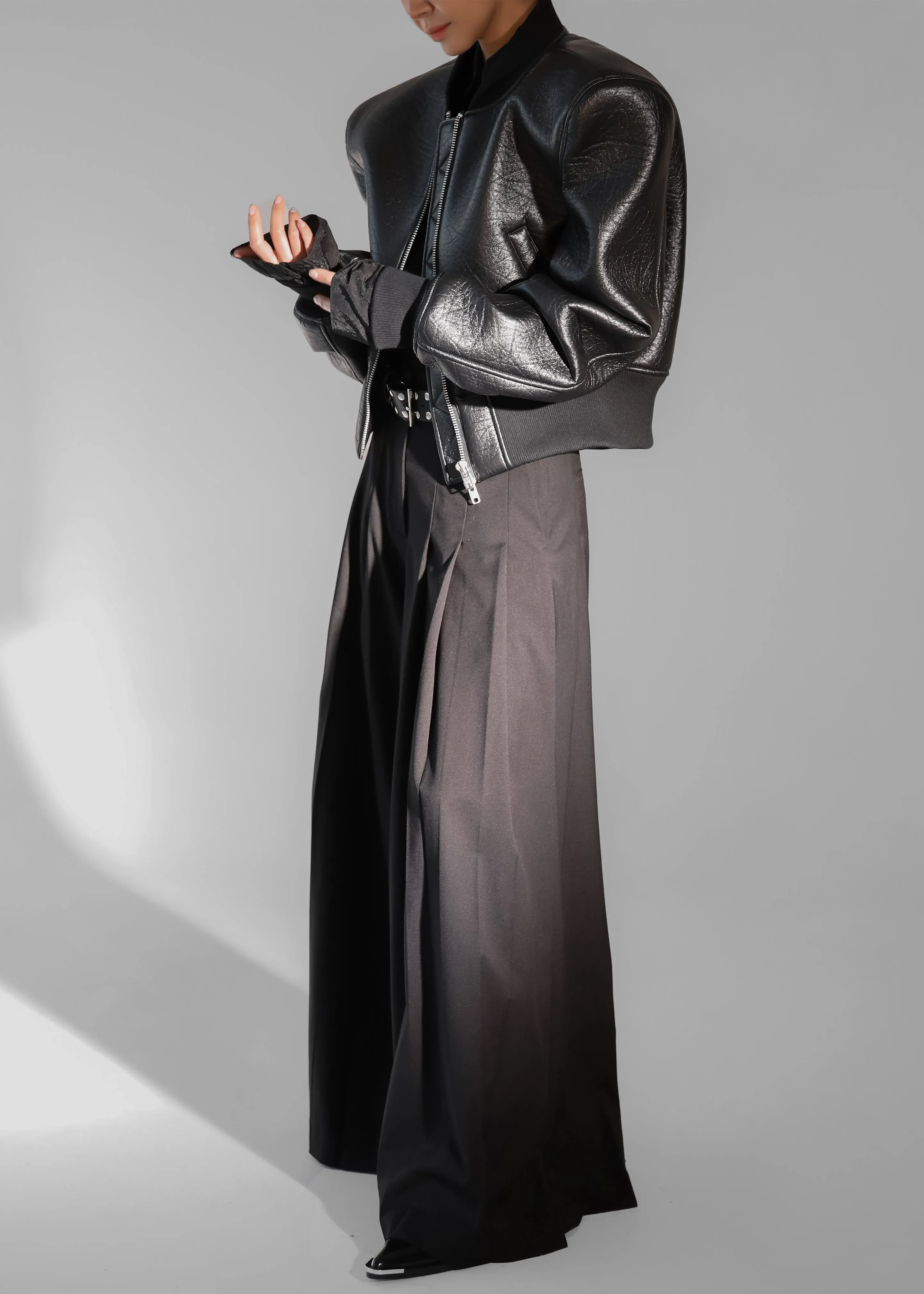 Glane Faux Leather Bomber Jacket - Black