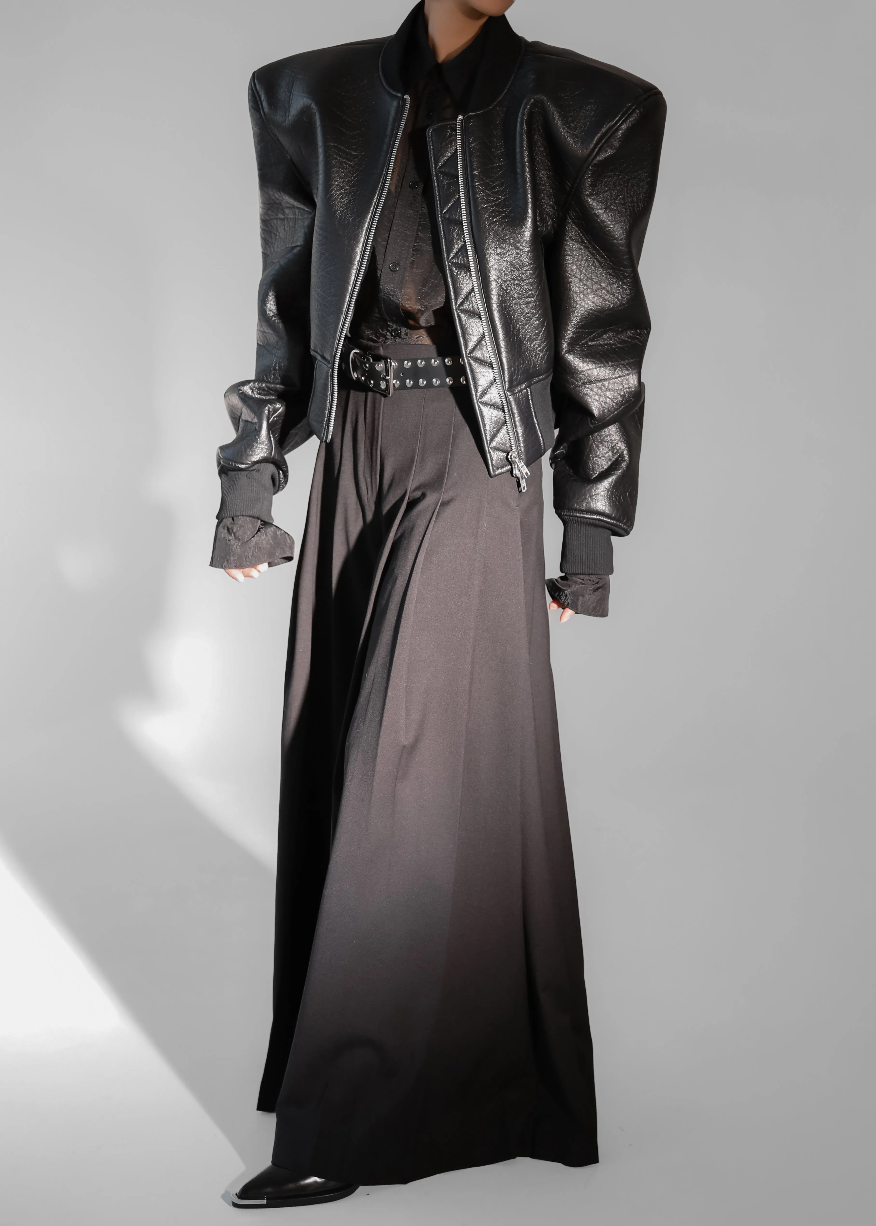 Glane Faux Leather Bomber Jacket - Black