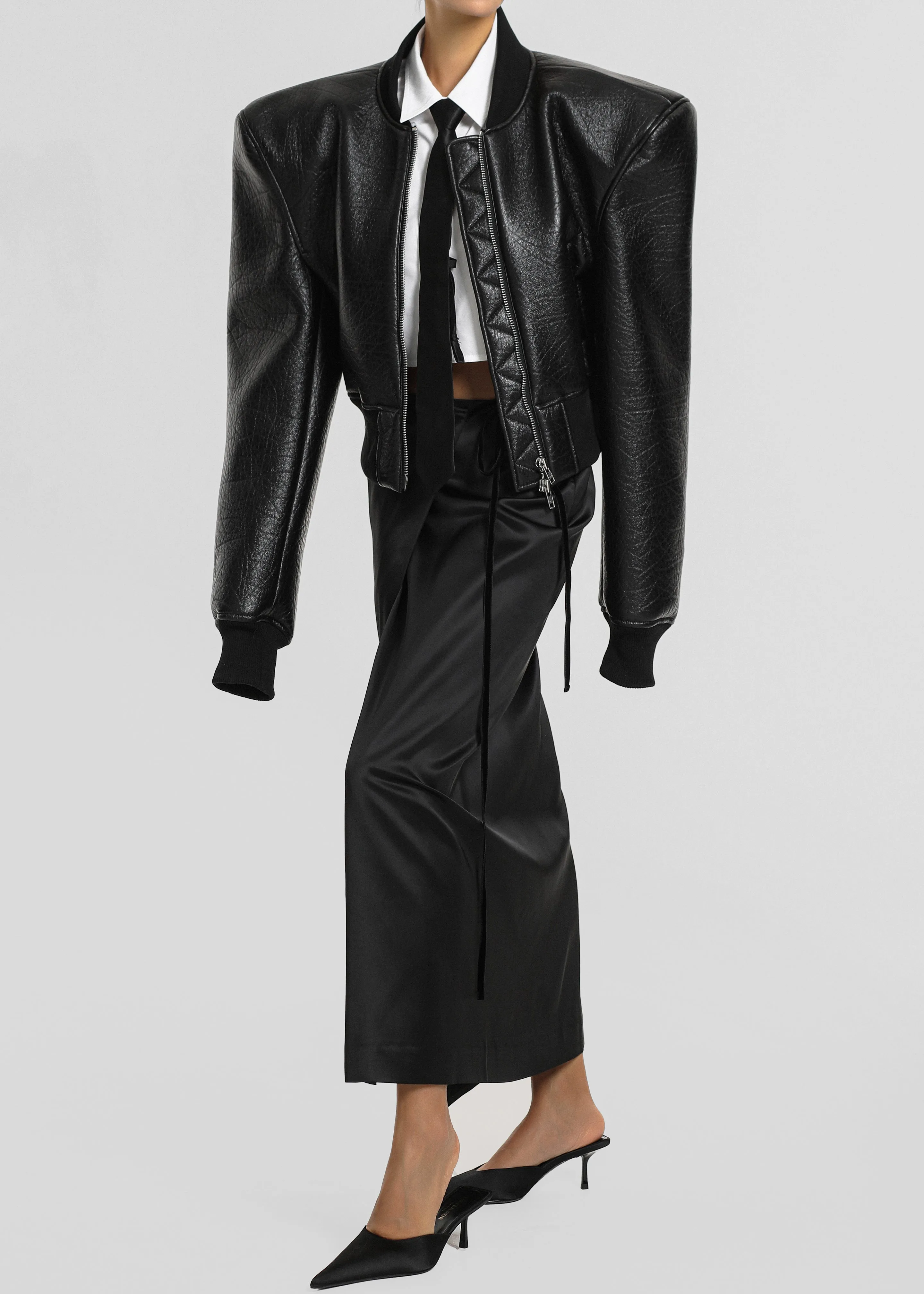 Glane Faux Leather Bomber Jacket - Black