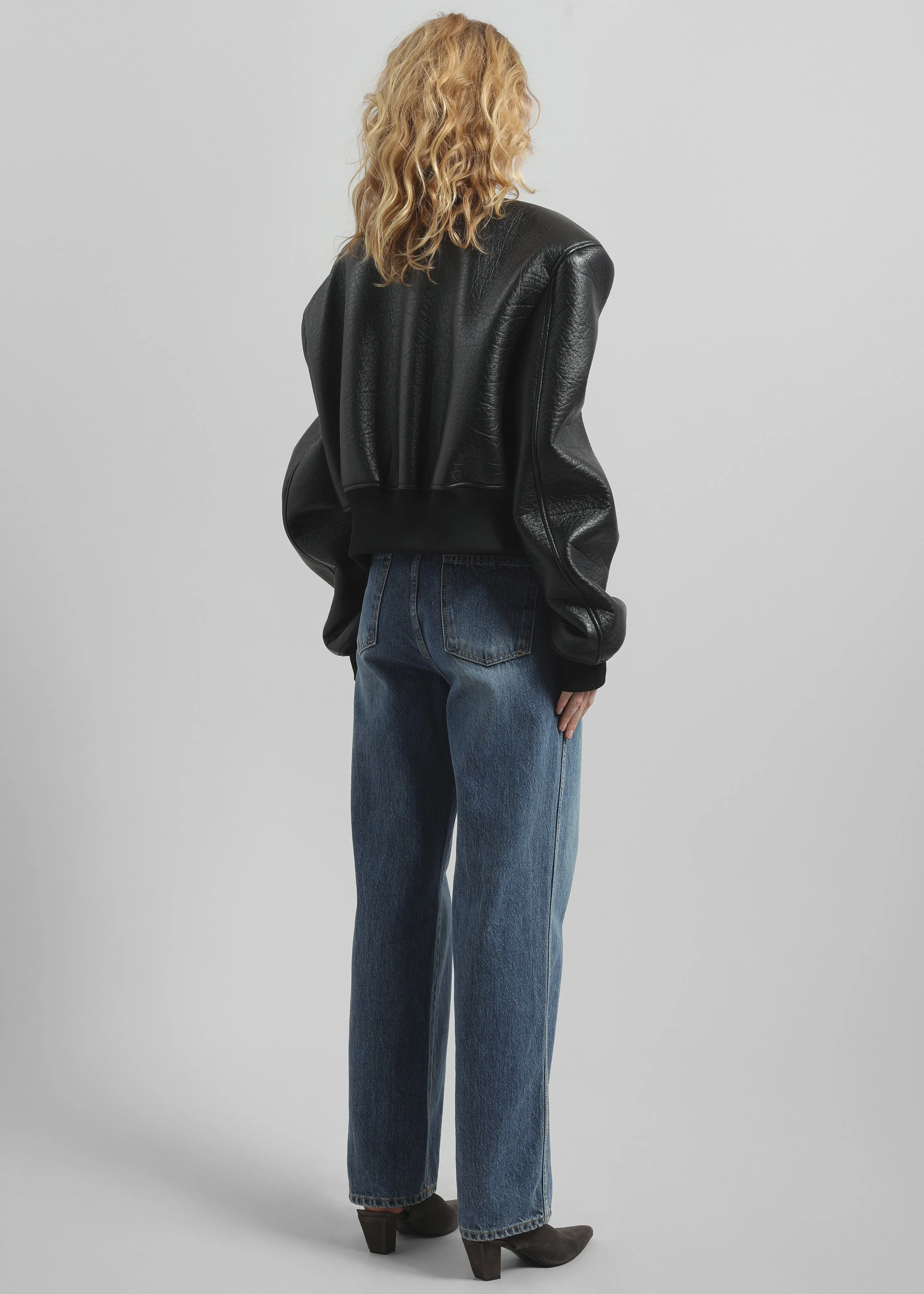 Glane Faux Leather Bomber Jacket - Black