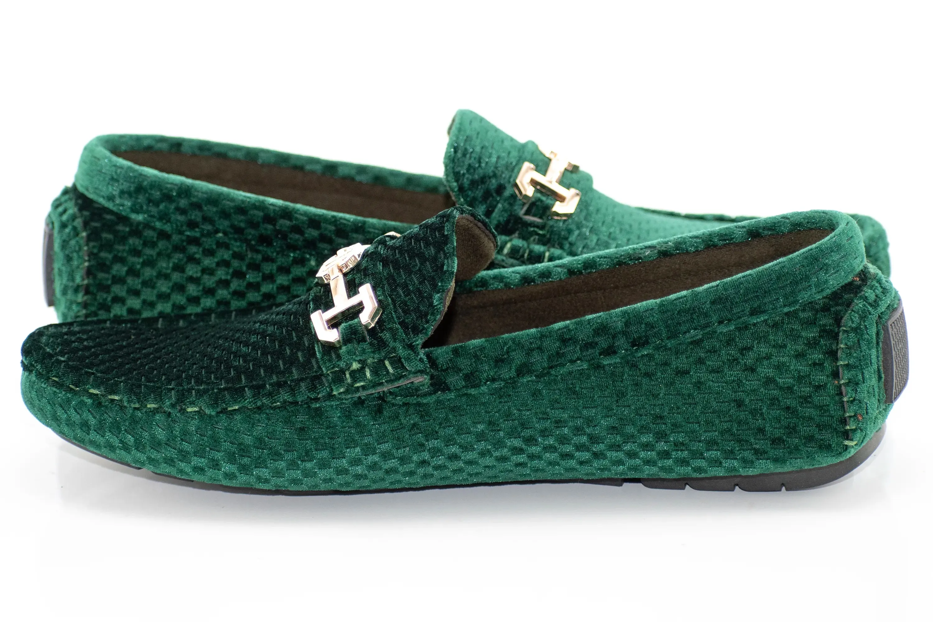Green Checkered Velvet Driver with Gold Snaffle