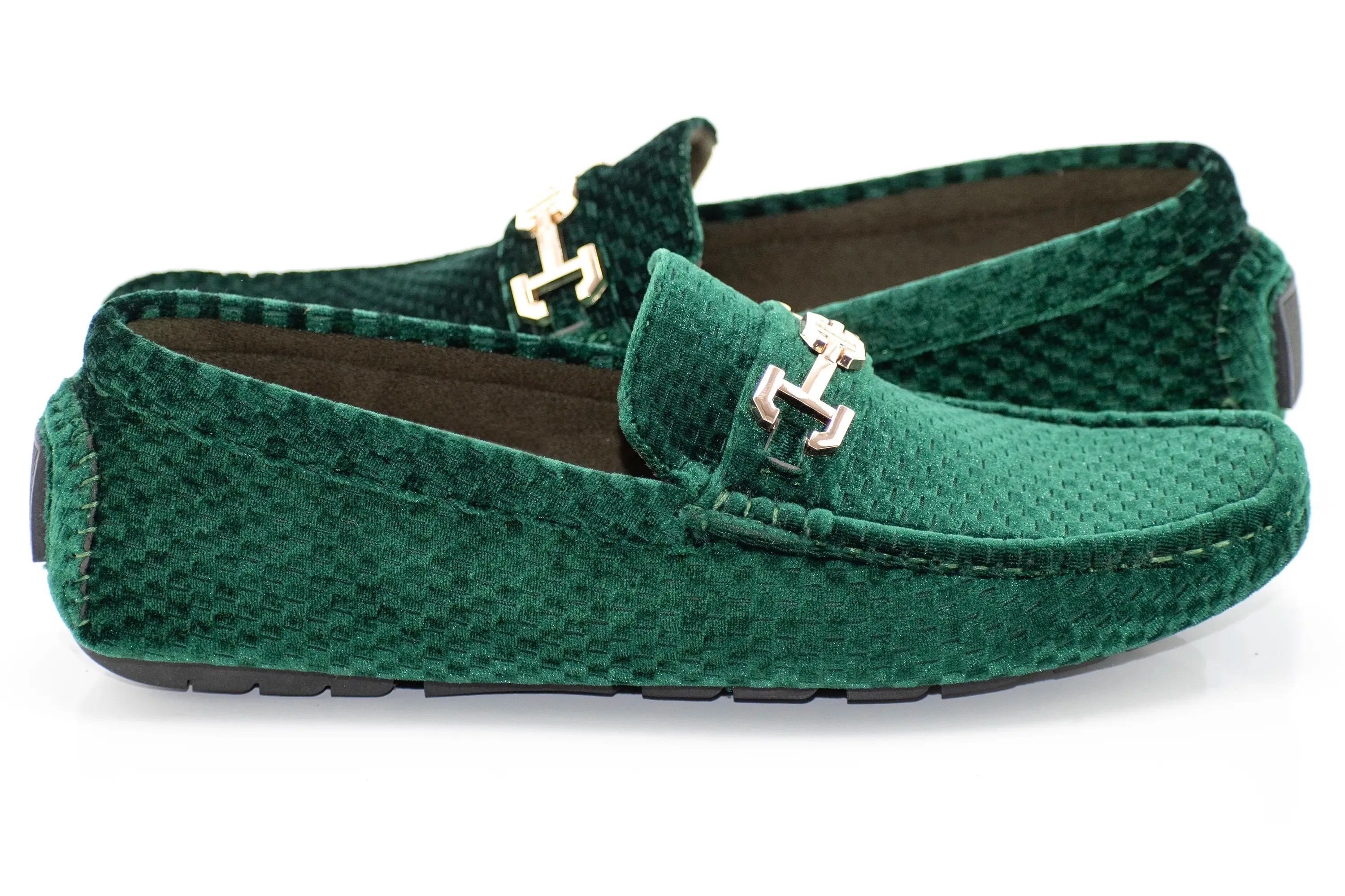 Green Checkered Velvet Driver with Gold Snaffle