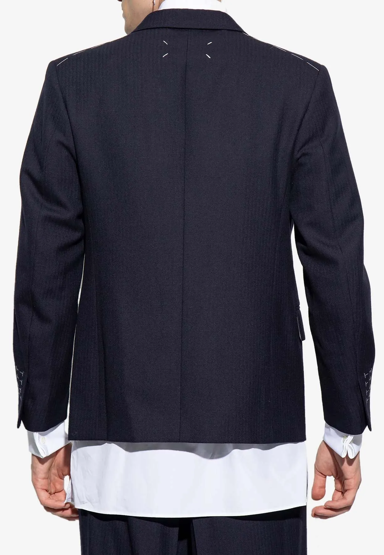 Herringbone Single-Breasted Wool Blazer