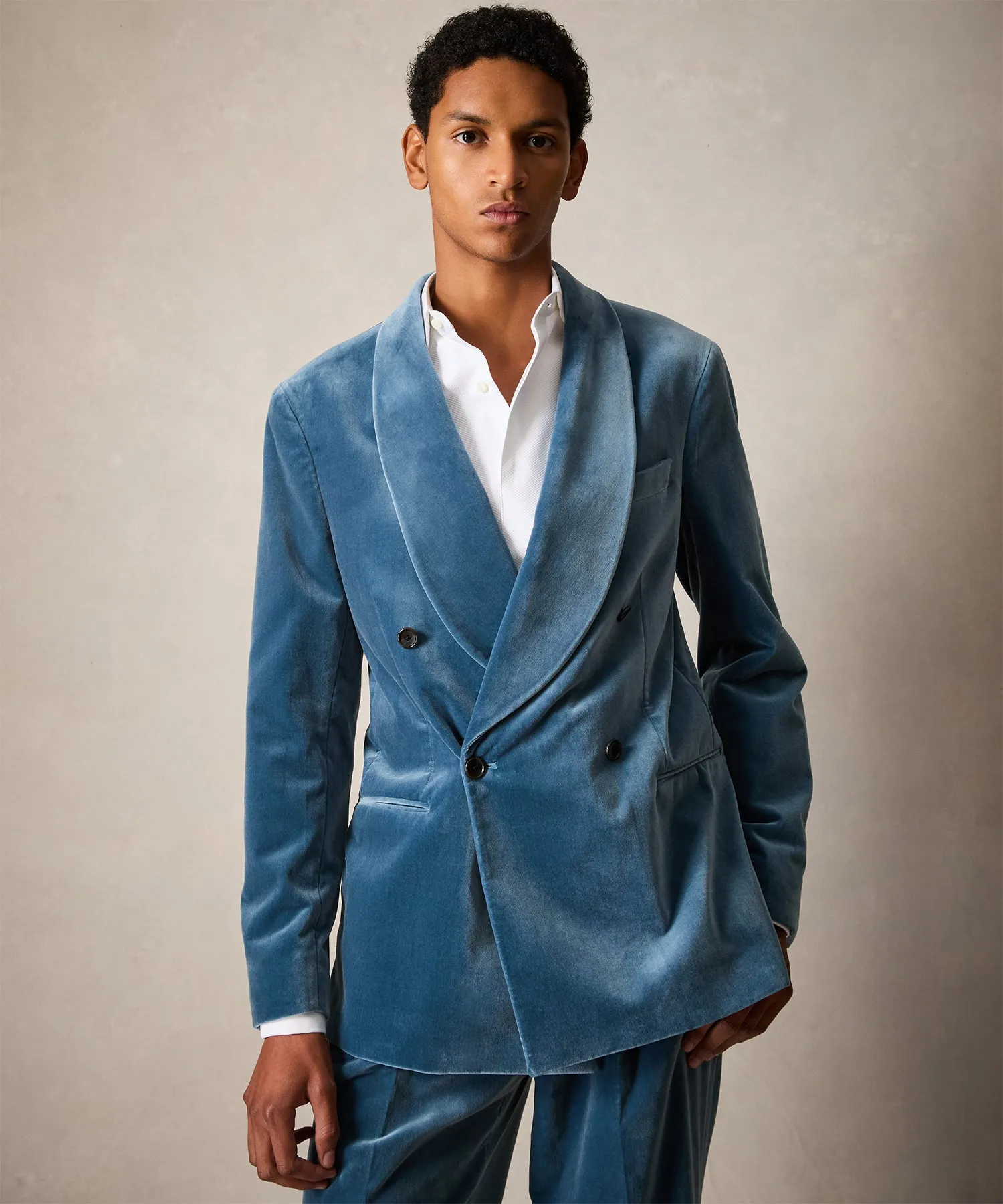 Italian Double Breasted Velvet Tuxedo in Turquoise