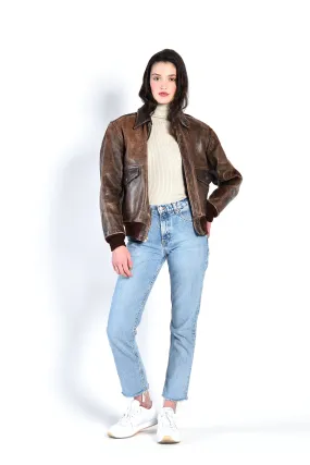 Jackie Distressed Leather Bomber Jacket