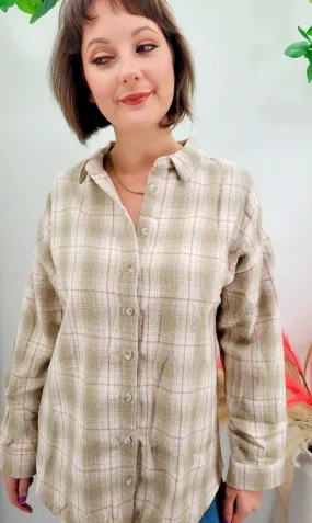 Just Peachy Khaki Turn Down Collar Plaid Shirt