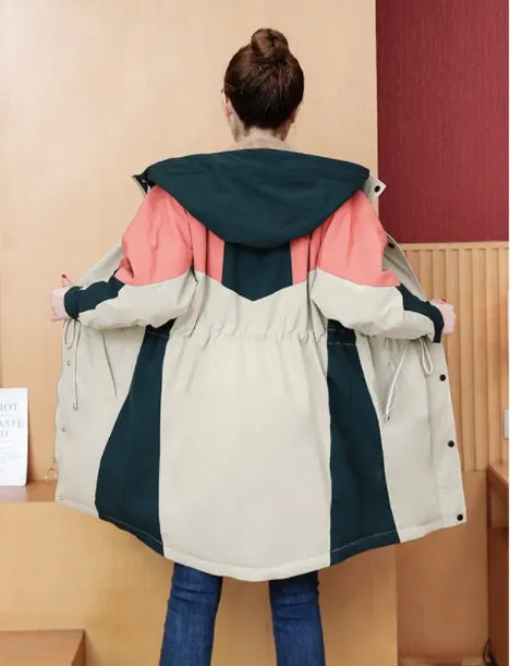 Large Size Autumn And Winter Loose Hooded Thickened Cotton Windbreaker Long Coat