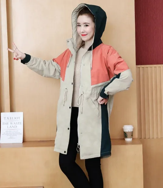 Large Size Autumn And Winter Loose Hooded Thickened Cotton Windbreaker Long Coat