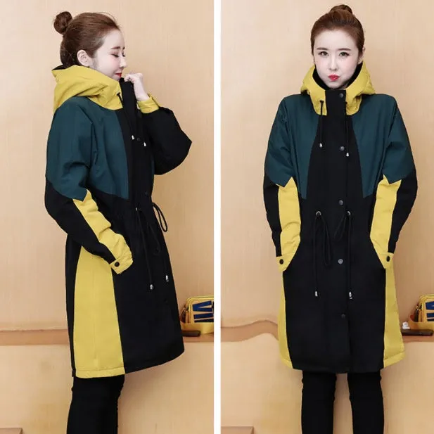 Large Size Autumn And Winter Loose Hooded Thickened Cotton Windbreaker Long Coat