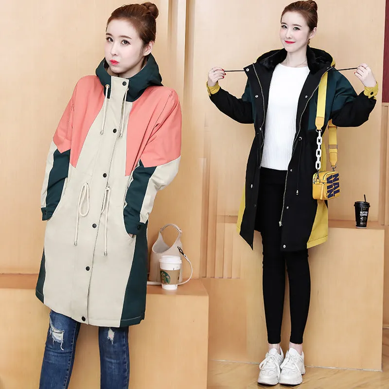 Large Size Autumn And Winter Loose Hooded Thickened Cotton Windbreaker Long Coat