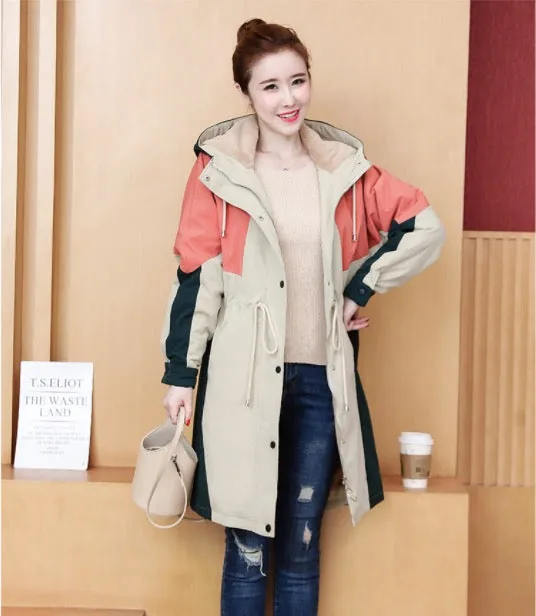 Large Size Autumn And Winter Loose Hooded Thickened Cotton Windbreaker Long Coat