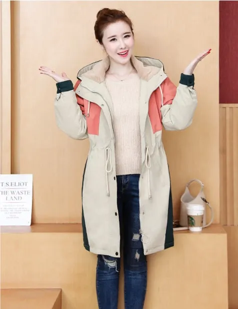 Large Size Autumn And Winter Loose Hooded Thickened Cotton Windbreaker Long Coat