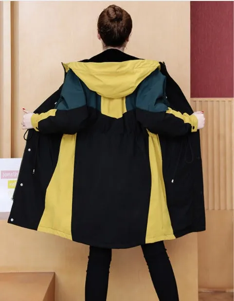 Large Size Autumn And Winter Loose Hooded Thickened Cotton Windbreaker Long Coat