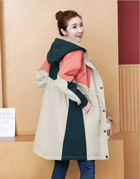 Large Size Autumn And Winter Loose Hooded Thickened Cotton Windbreaker Long Coat