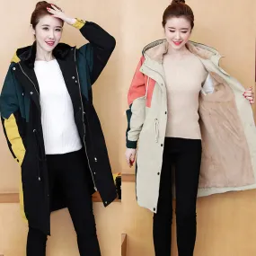 Large Size Autumn And Winter Loose Hooded Thickened Cotton Windbreaker Long Coat