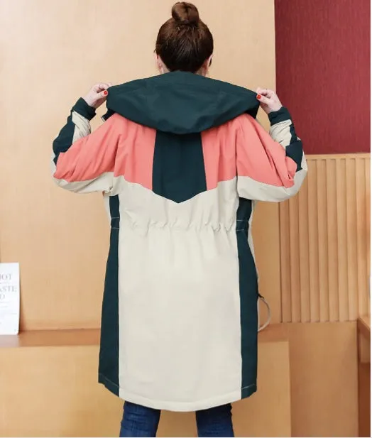 Large Size Autumn And Winter Loose Hooded Thickened Cotton Windbreaker Long Coat