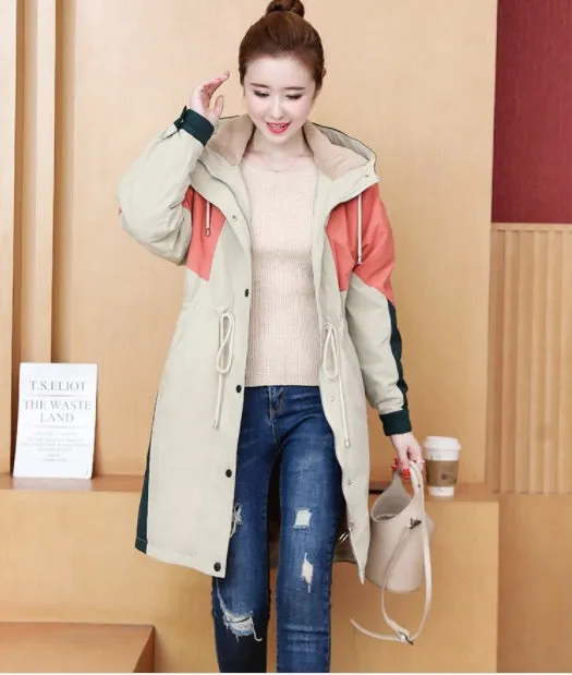 Large Size Autumn And Winter Loose Hooded Thickened Cotton Windbreaker Long Coat