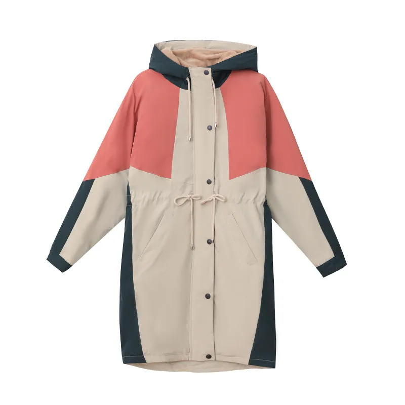 Large Size Autumn And Winter Loose Hooded Thickened Cotton Windbreaker Long Coat