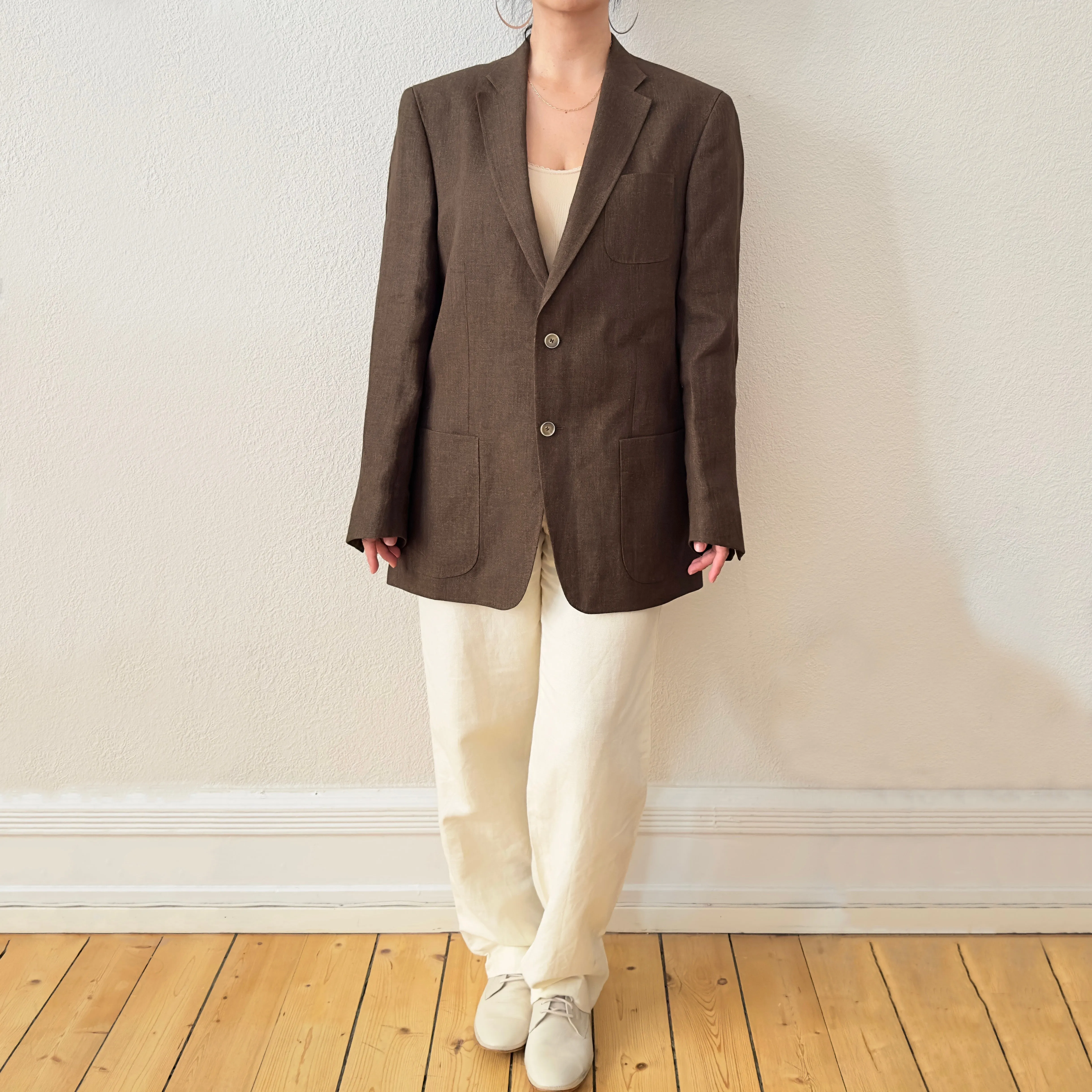 Linen Oversized Blazer - Brown, Menswear