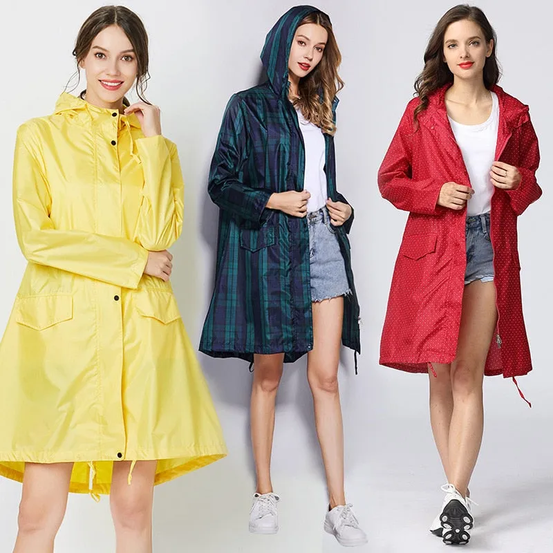 Long Raincoat Women Waterproof Windproof Hooded Light Hiking Coat Ponchos