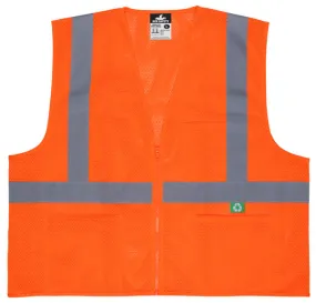 MCR Safety Recycled Mesh Vest,Orange,Class 2,Zip X2