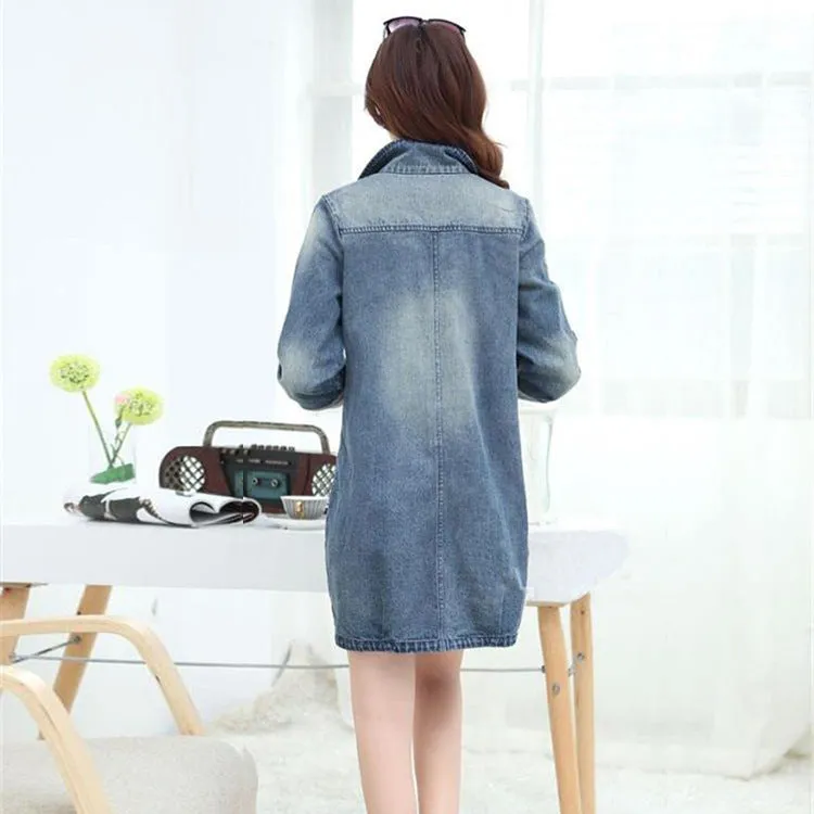 Medium Length Loose Hole Ddenim Jacket