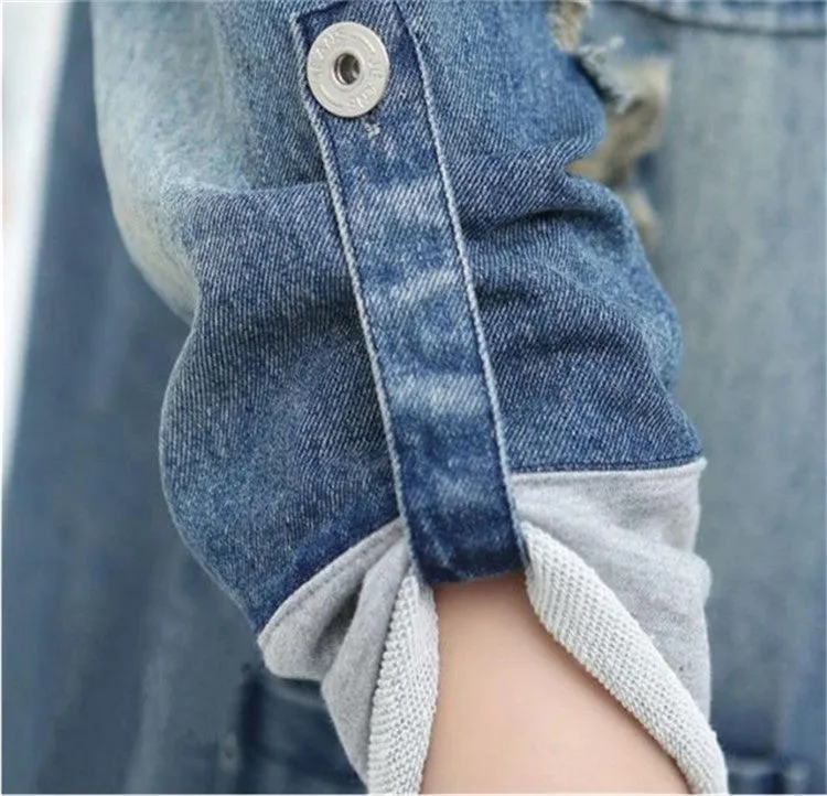 Medium Length Loose Hole Ddenim Jacket
