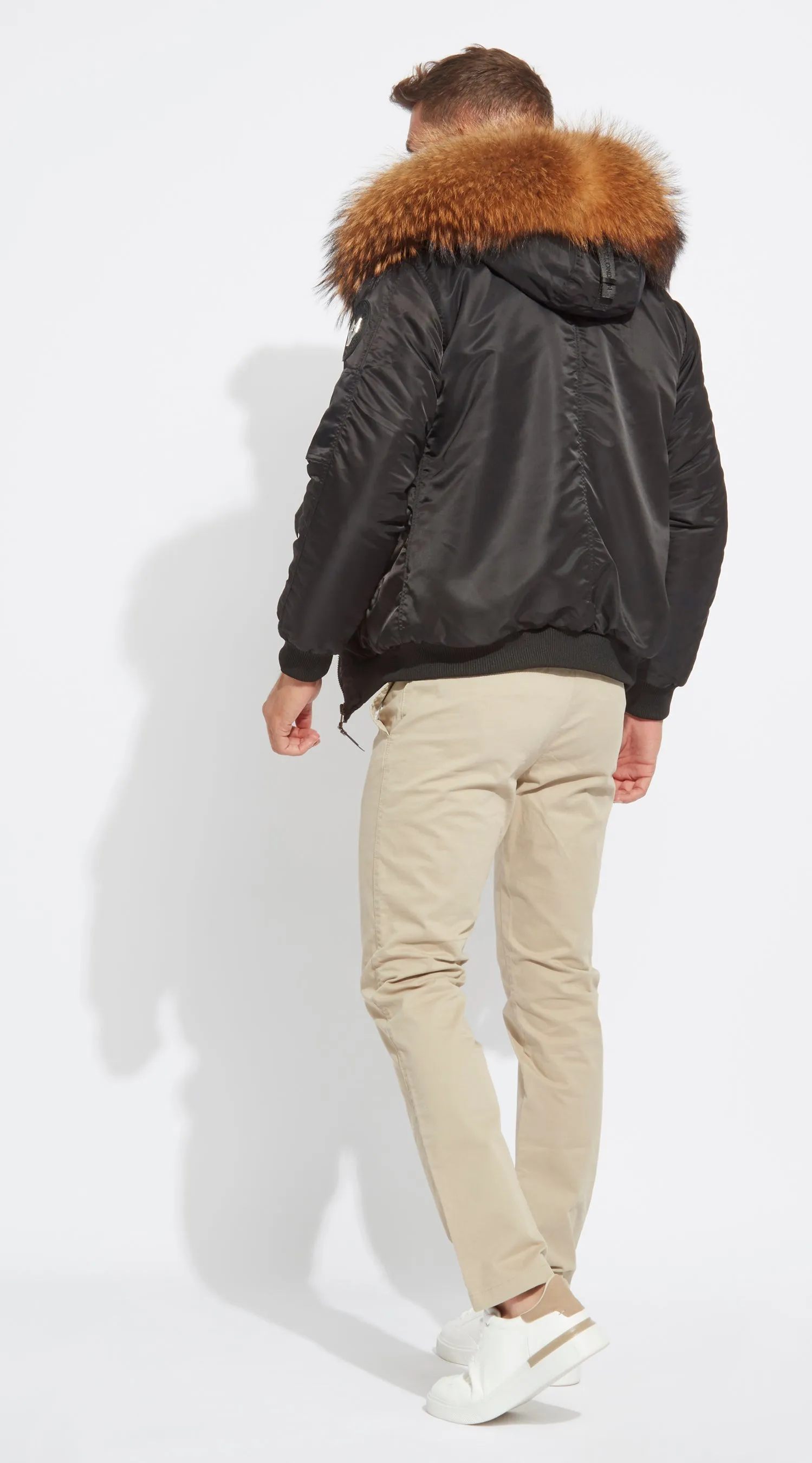 Mens Black Luxy Fur Bomber - Natural