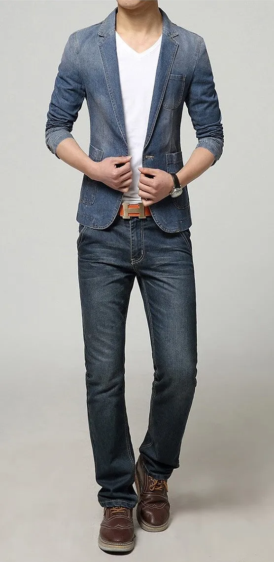 Men's Casual Fashion Denim Blazer