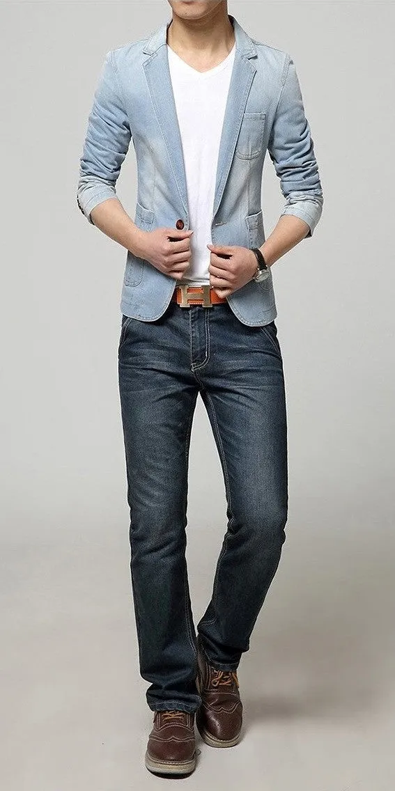 Men's Casual Fashion Denim Blazer