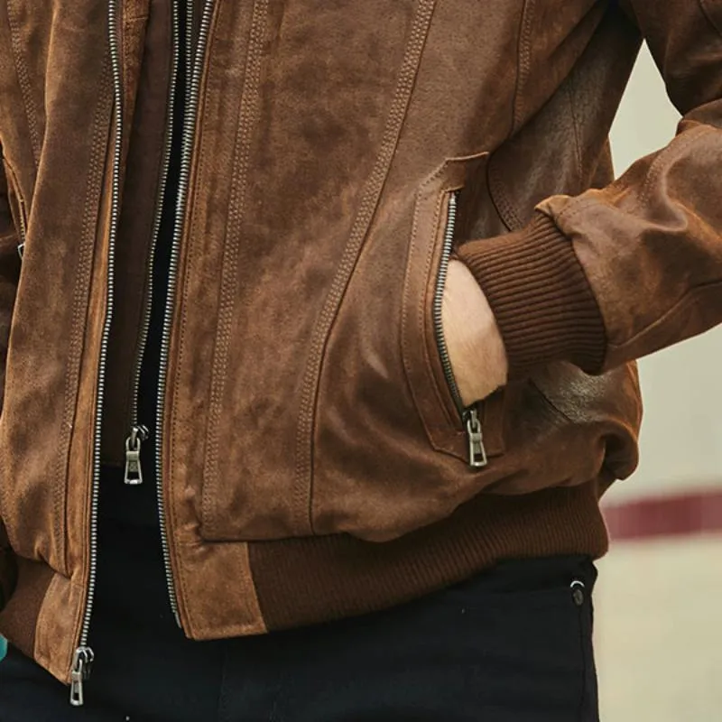 Men's Genuine Leather Jacket With Removable Hood