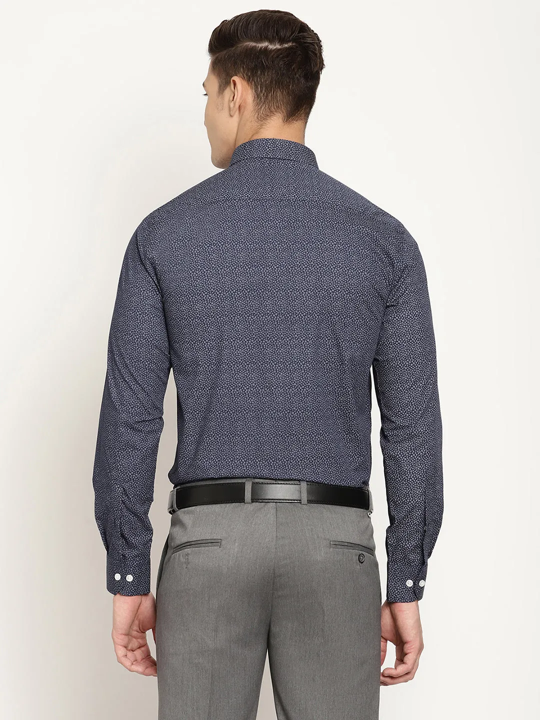 Men's Navy Blue Formal Floral Ditsy Print Full Sleeve Shirt