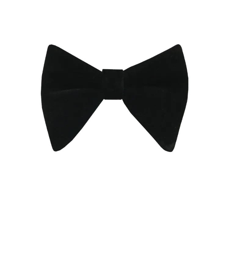 Men's solid black velvet bowtie and pocket square