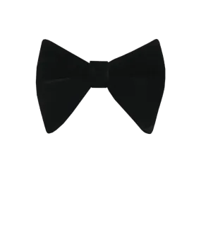 Men's solid black velvet bowtie and pocket square